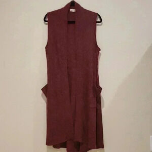 Emi & Joe Chic Longline Sleveless Cardigan Vest Burgundy Color